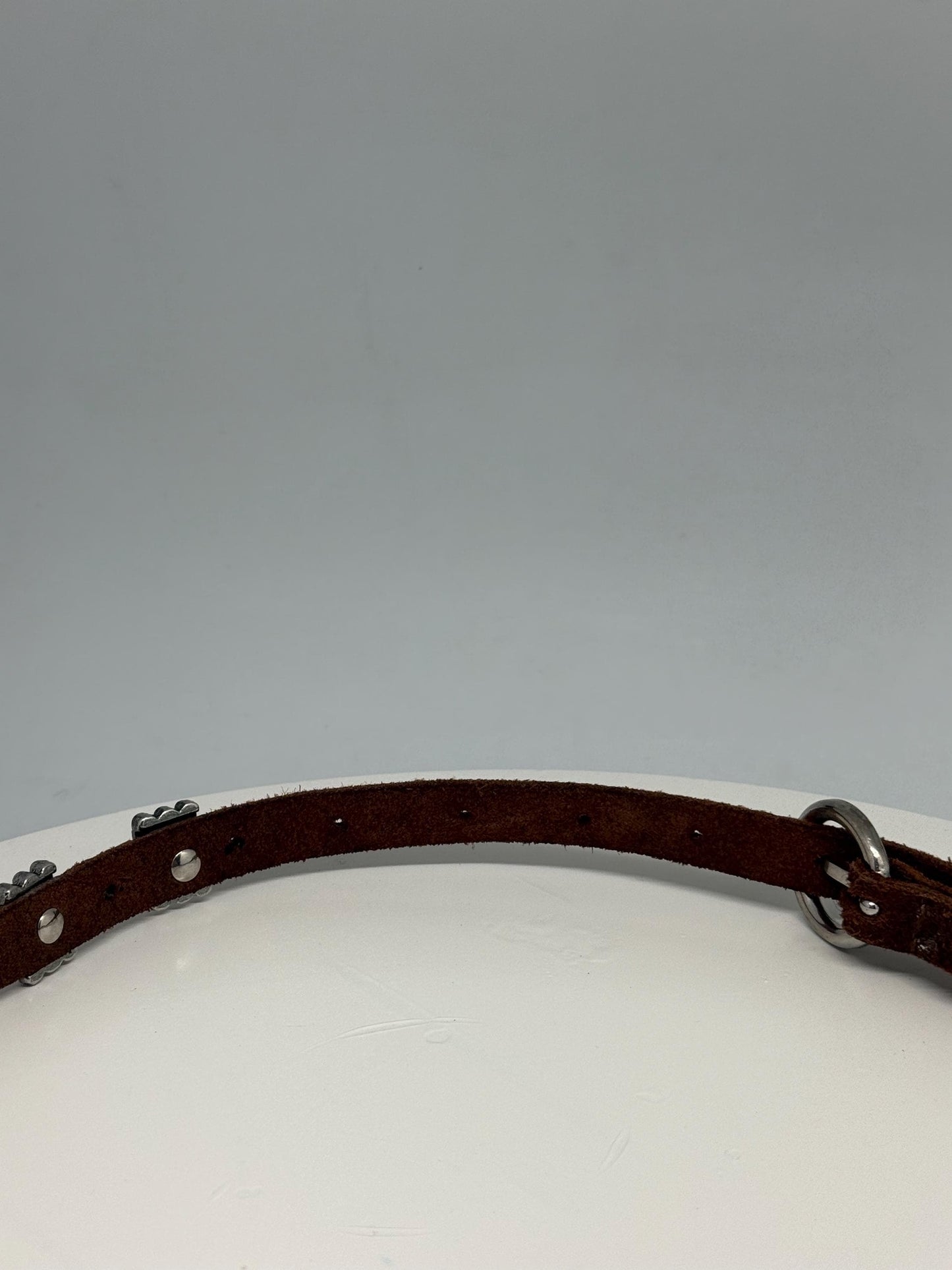 Vintage Brown Leather Belt with Silver Stud Details, Boho Western Waist Belt, Y2K Genuine Leather, Festival Bohemian Accessory