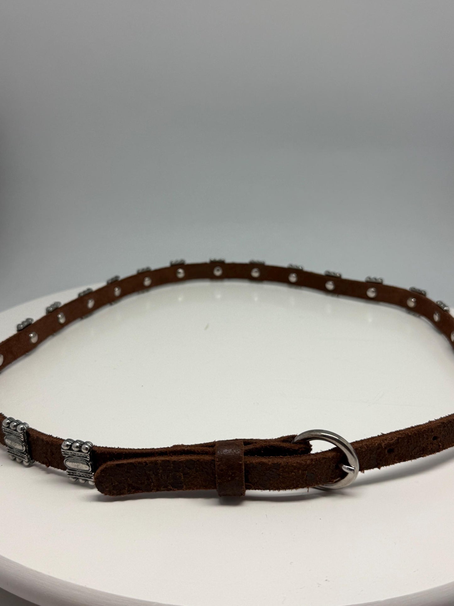Vintage Brown Leather Belt with Silver Stud Details, Boho Western Waist Belt, Y2K Genuine Leather, Festival Bohemian Accessory