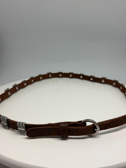 Vintage Brown Leather Belt with Silver Stud Details, Boho Western Waist Belt, Y2K Genuine Leather, Festival Bohemian Accessory