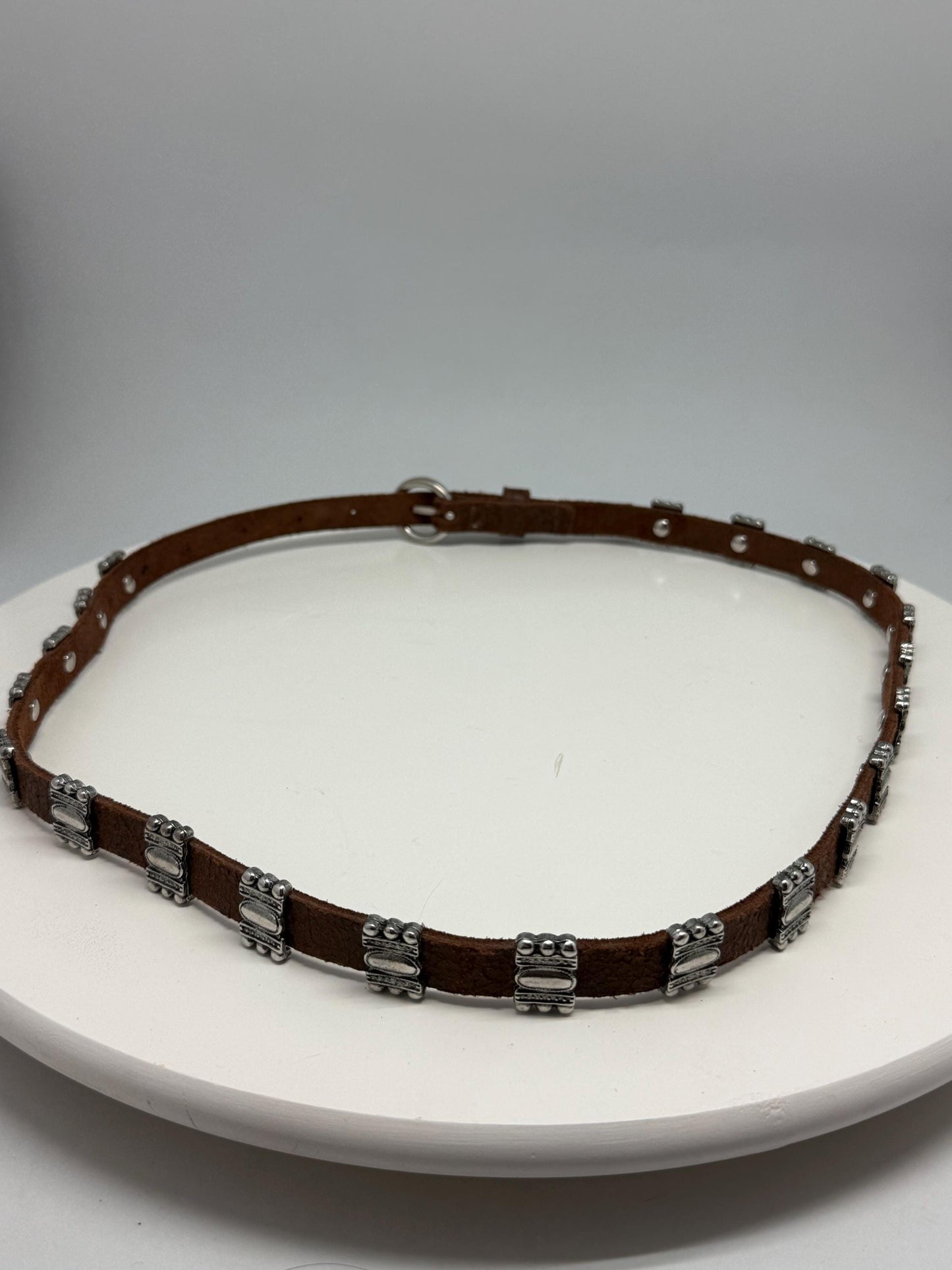 Vintage Brown Leather Belt with Silver Stud Details, Boho Western Waist Belt, Y2K Genuine Leather, Festival Bohemian Accessory