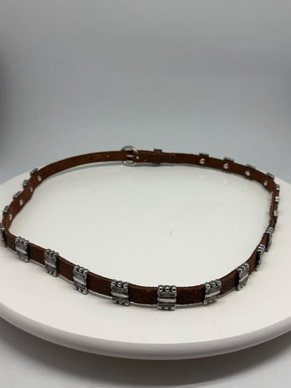 Vintage Brown Leather Belt with Silver Stud Details, Boho Western Waist Belt, Y2K Genuine Leather, Festival Bohemian Accessory