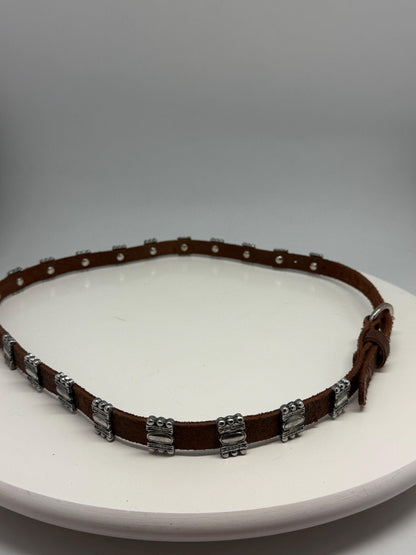 Vintage Brown Leather Belt with Silver Stud Details, Boho Western Waist Belt, Y2K Genuine Leather, Festival Bohemian Accessory