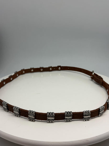 Vintage Brown Leather Belt with Silver Stud Details, Boho Western Waist Belt, Y2K Genuine Leather, Festival Bohemian Accessory