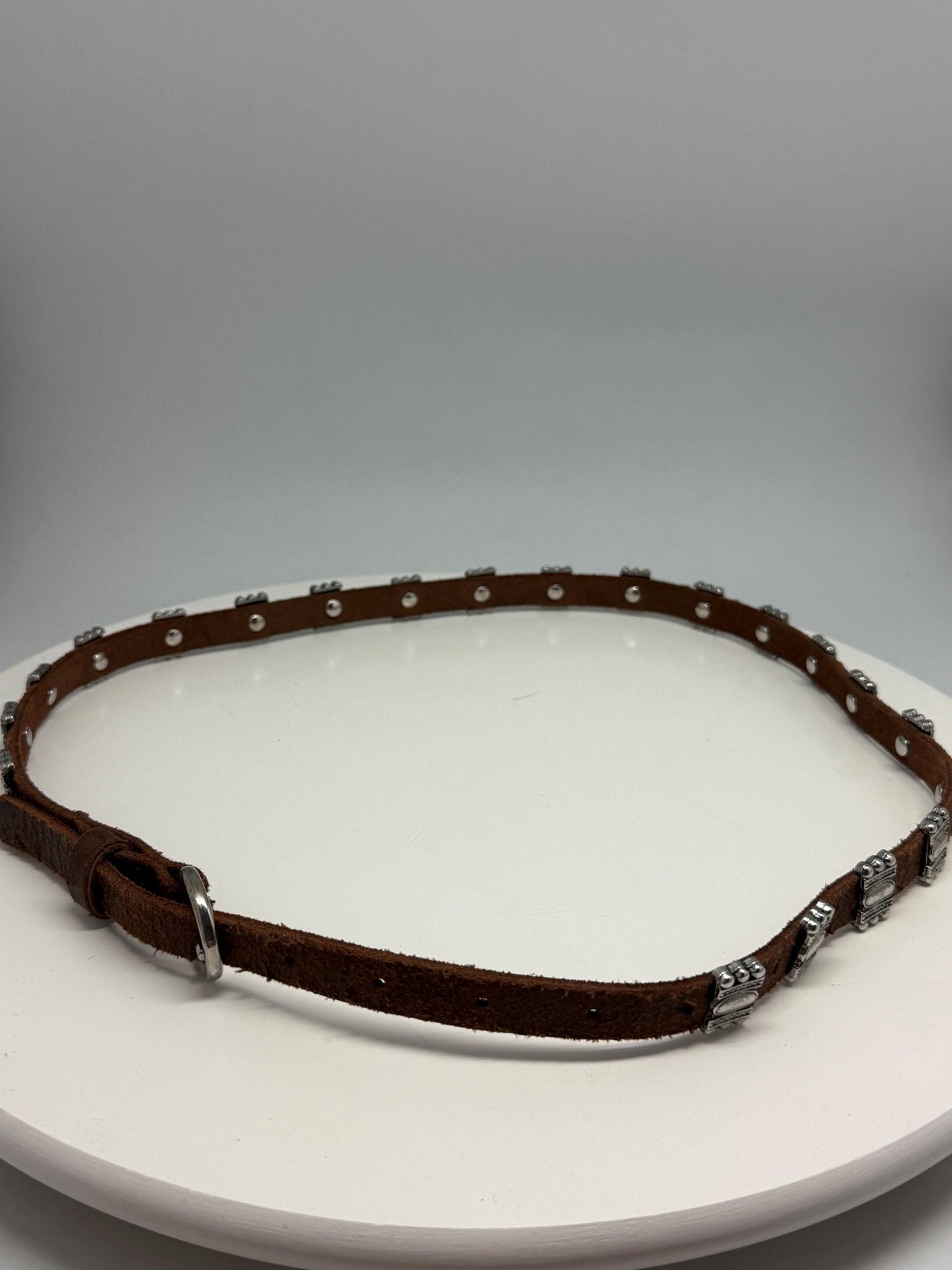 Vintage Brown Leather Belt with Silver Stud Details, Boho Western Waist Belt, Y2K Genuine Leather, Festival Bohemian Accessory