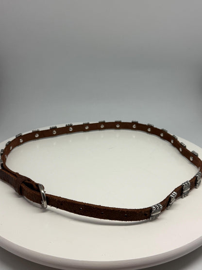Vintage Brown Leather Belt with Silver Stud Details, Boho Western Waist Belt, Y2K Genuine Leather, Festival Bohemian Accessory