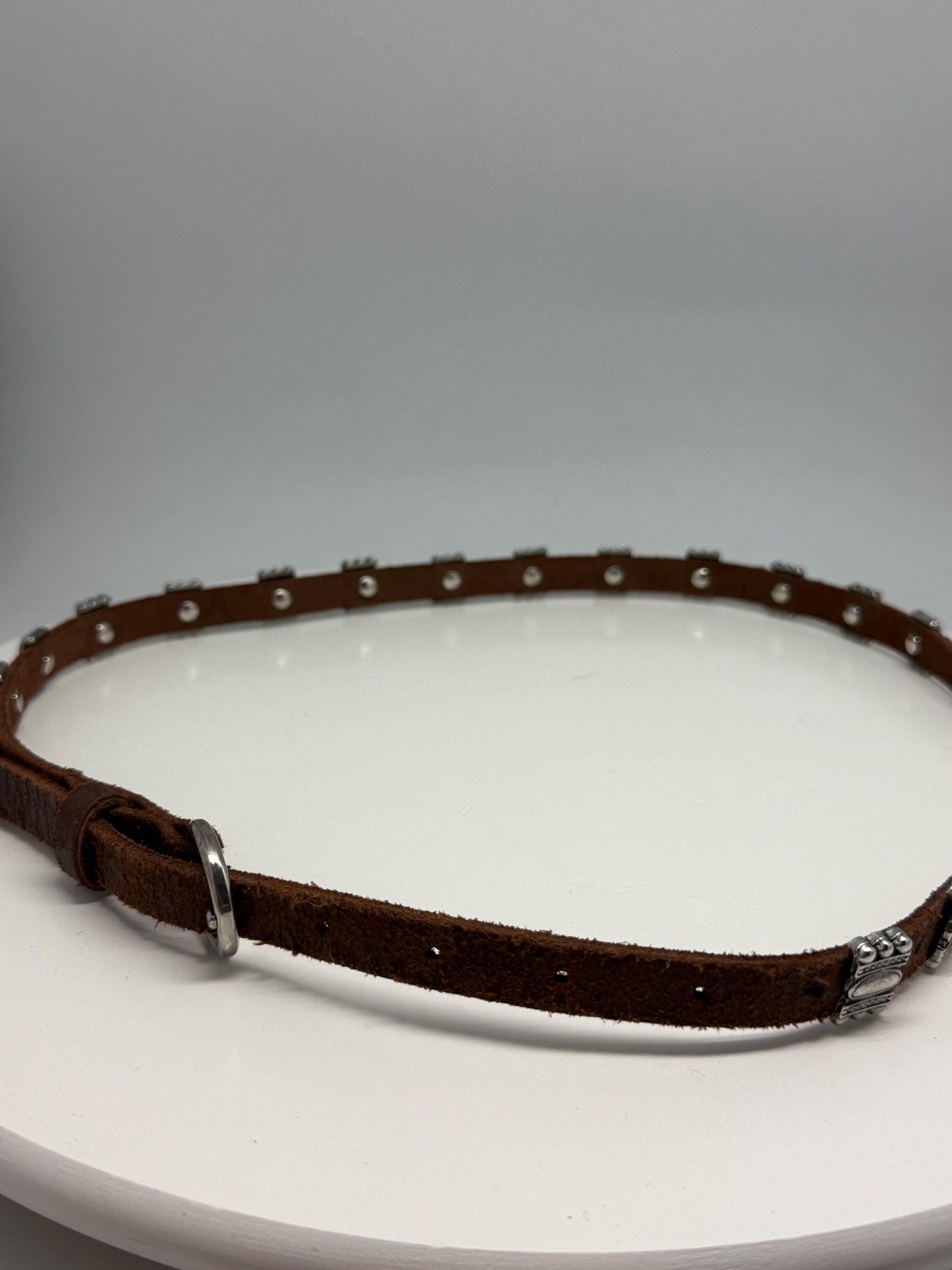 Vintage Brown Leather Belt with Silver Stud Details, Boho Western Waist Belt, Y2K Genuine Leather, Festival Bohemian Accessory