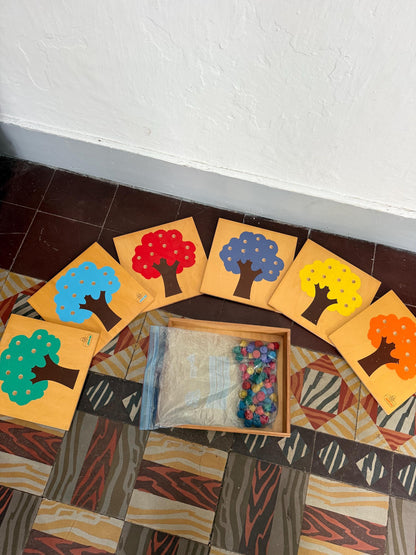 Vintage Montessori Counting Tree Puzzle Set, Wooden Homeschool Math Toy, Waldorf Preschool Learning Game, JOC-DI Educational Toy