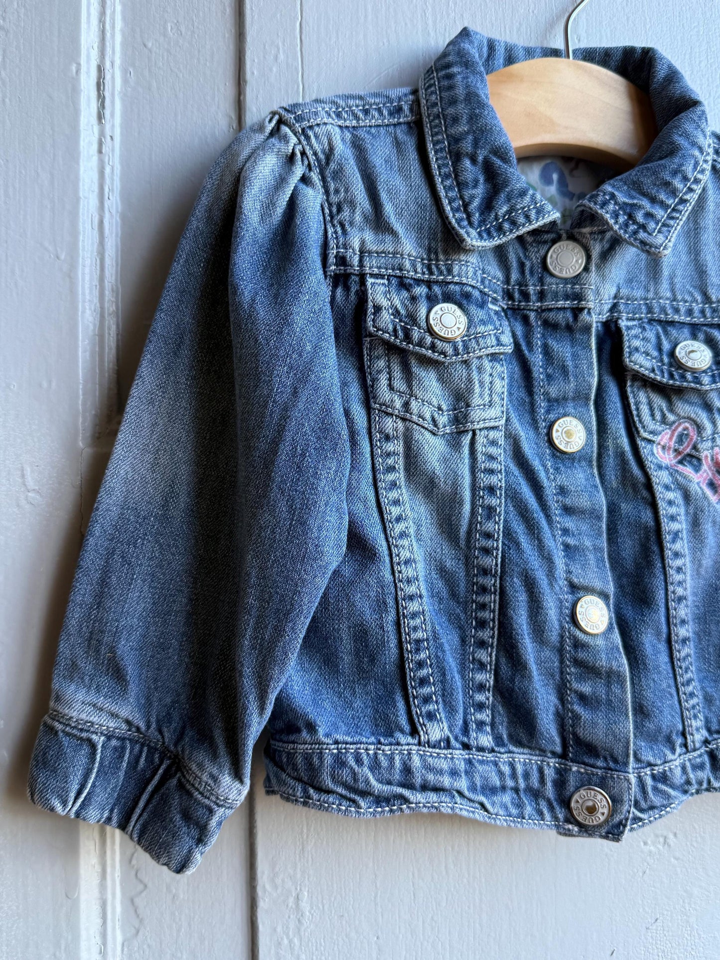 Guess Baby Denim Jacket - Blue Embroidered Cotton — back view