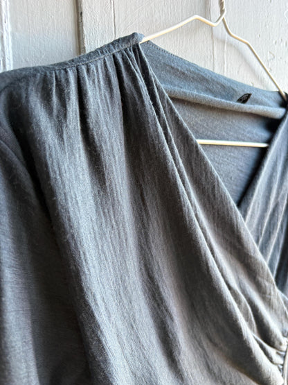 Etxart & Panno Wool Wrap Dress, Vintage Grey Bodycon Midi Dress, Minimalist Long Sleeve Dress, Office Chic, Made in Spain