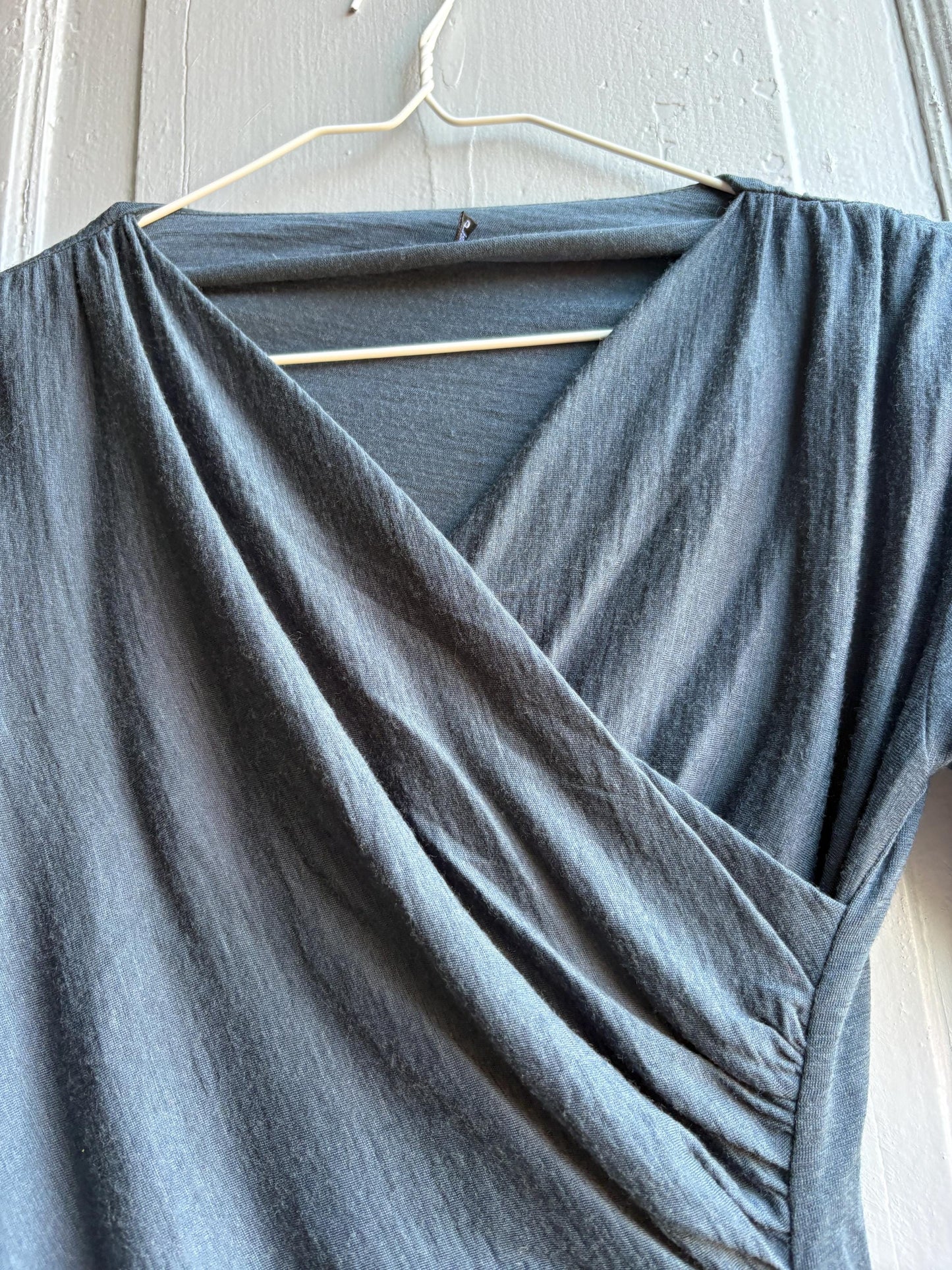 Etxart & Panno Wool Wrap Dress, Vintage Grey Bodycon Midi Dress, Minimalist Long Sleeve Dress, Office Chic, Made in Spain