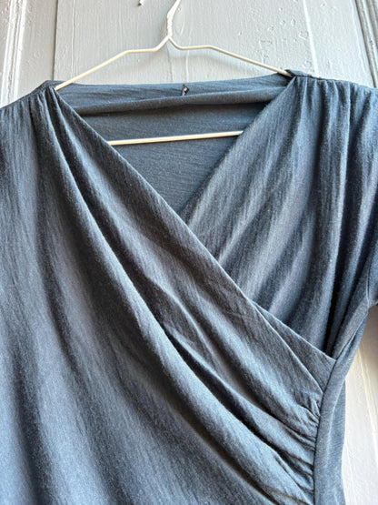Etxart & Panno Wool Wrap Dress, Vintage Grey Bodycon Midi Dress, Minimalist Long Sleeve Dress, Office Chic, Made in Spain