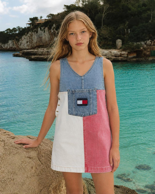 Colorblock Denim Cotton Mini Dress