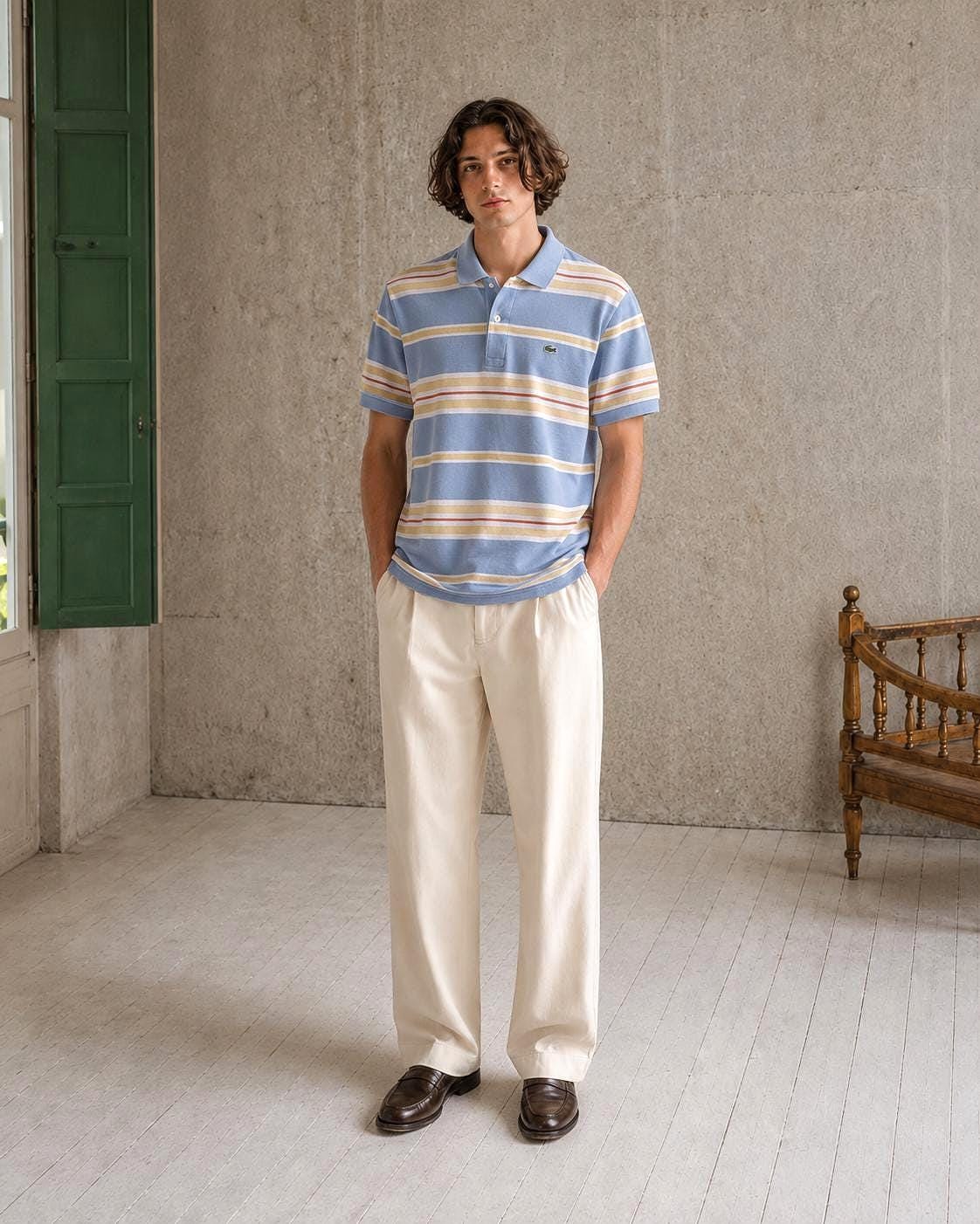 Vintage Lacoste Striped Polo Shirt in Pastel Blue
