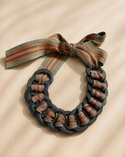 Vintage Striped Boho Tie Belt
