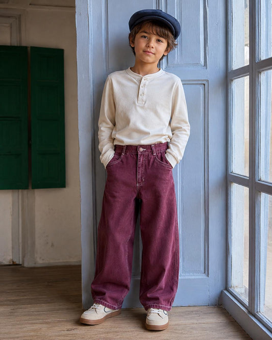 Vintage Burgundy Cotton High Waist Trousers