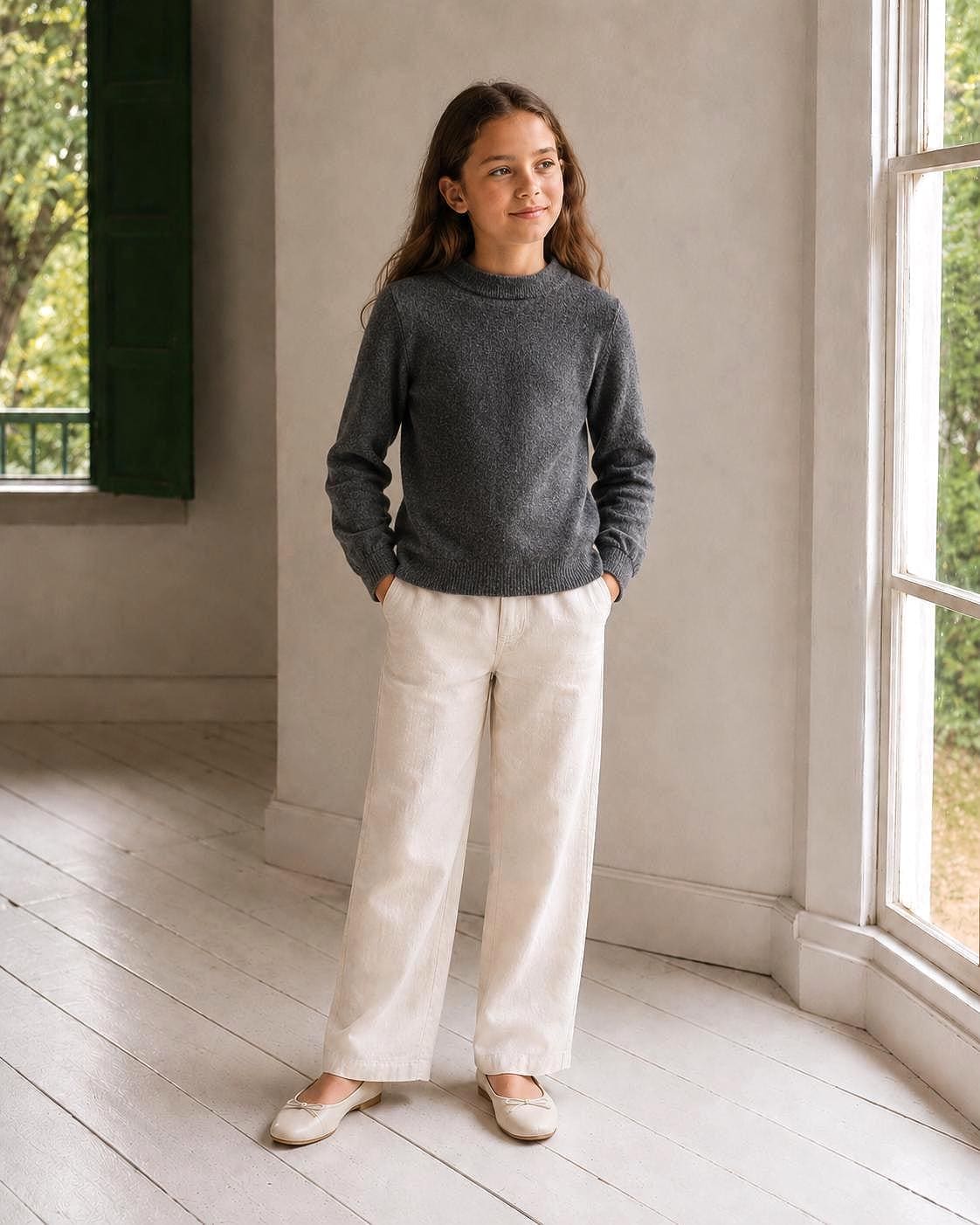 Merino Wool Kids' Grey Mock Neck Jumper