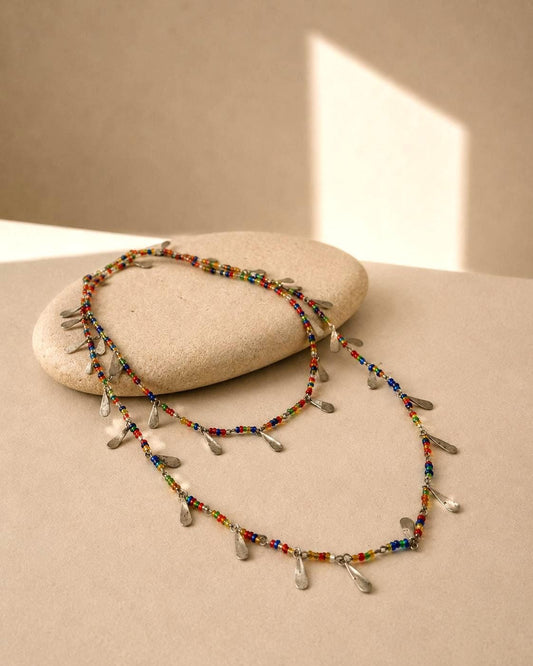 Vintage Beaded Wrap Necklace, Boho Chic