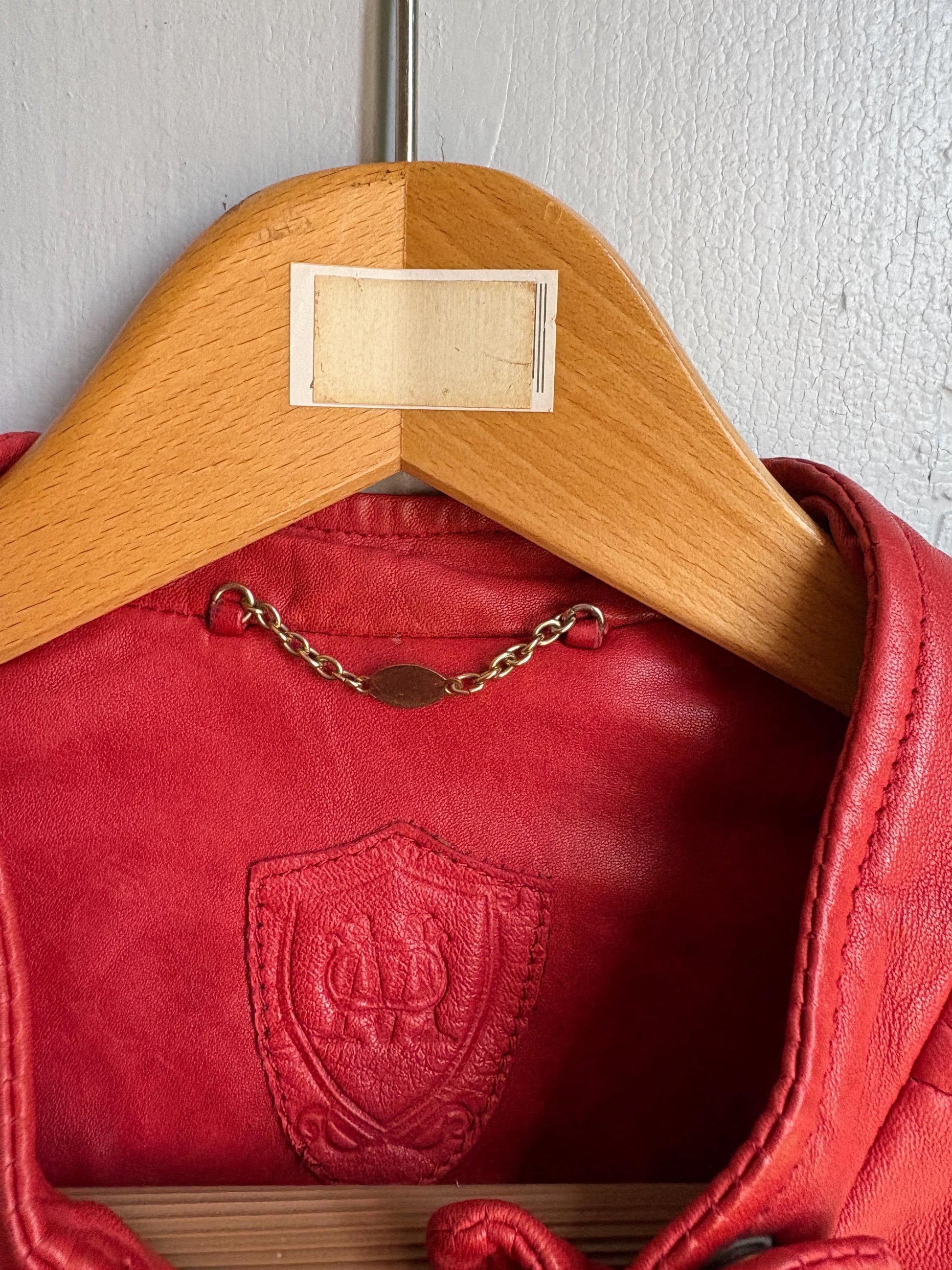 Red Lamb Leather Biker Jacket — fabric close-up