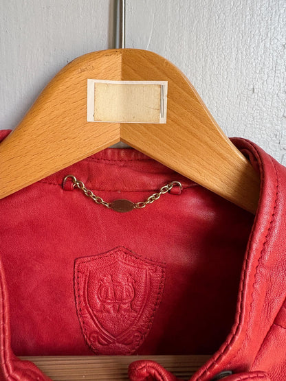Red Lamb Leather Biker Jacket — fabric close-up