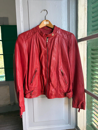 Red Lamb Leather Biker Jacket — additional view 13