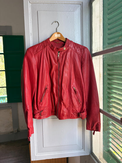 Red Lamb Leather Biker Jacket — detail