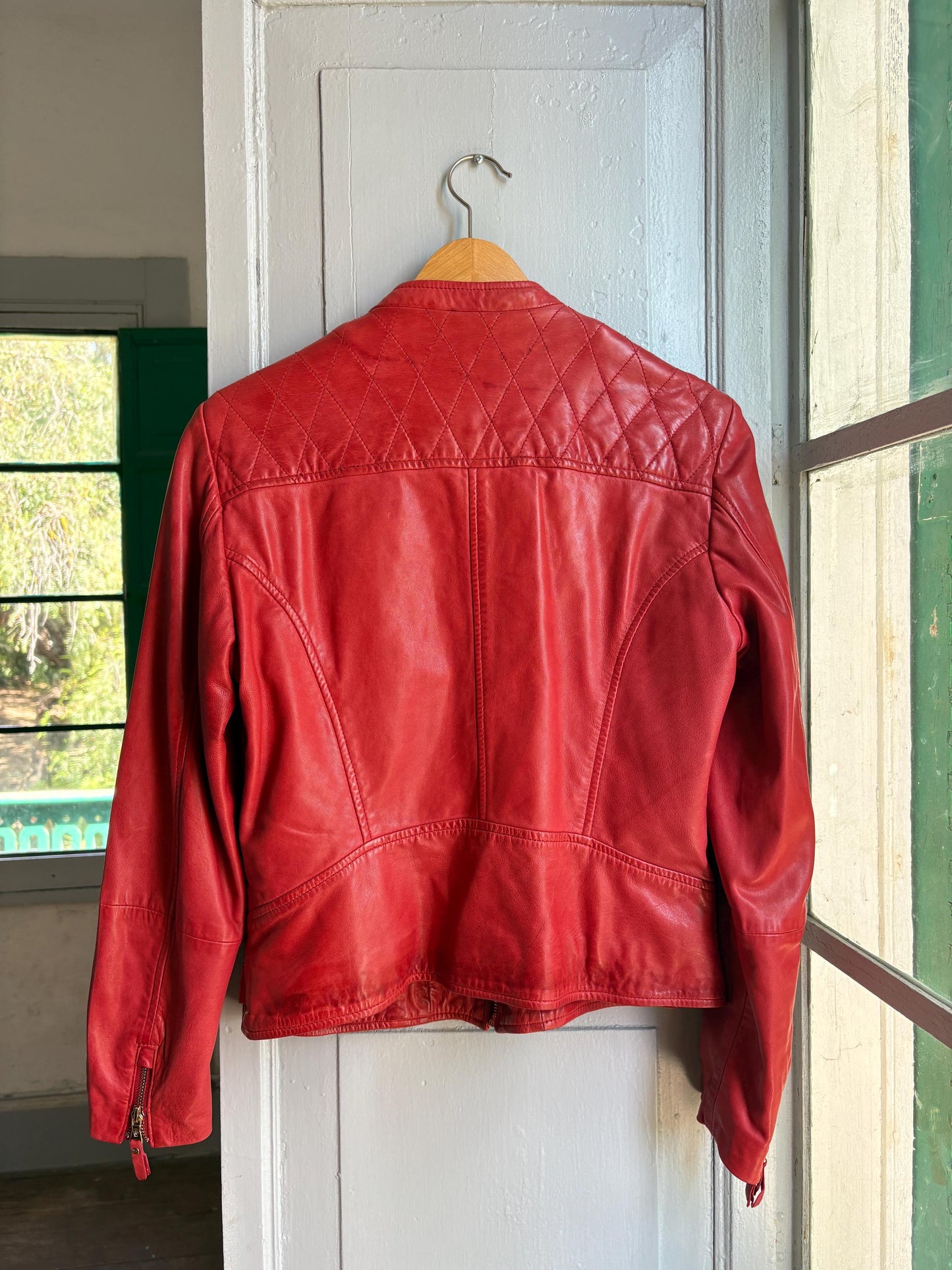 Red Lamb Leather Biker Jacket — additional view 12