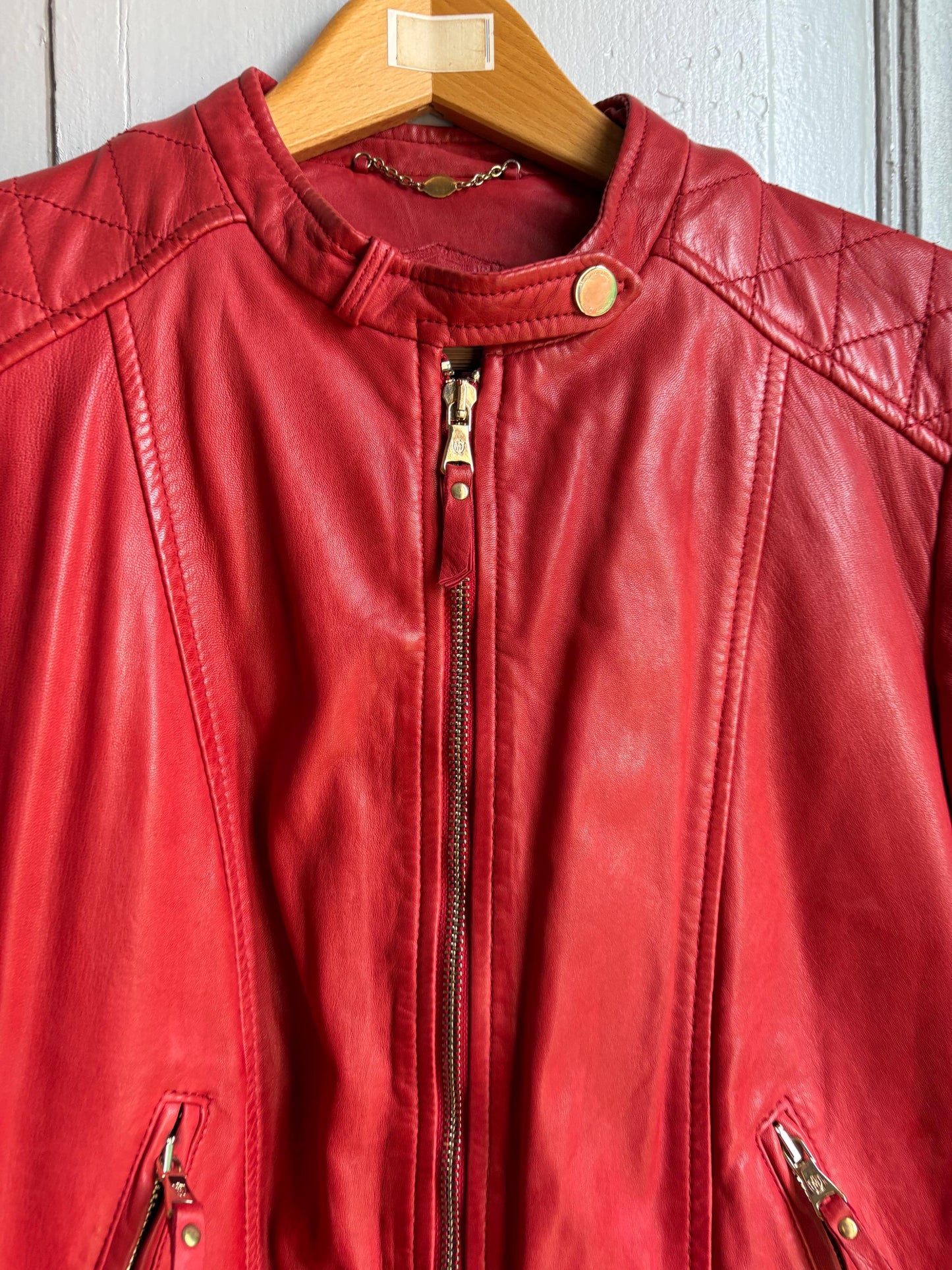 Red Lamb Leather Biker Jacket — additional view 9