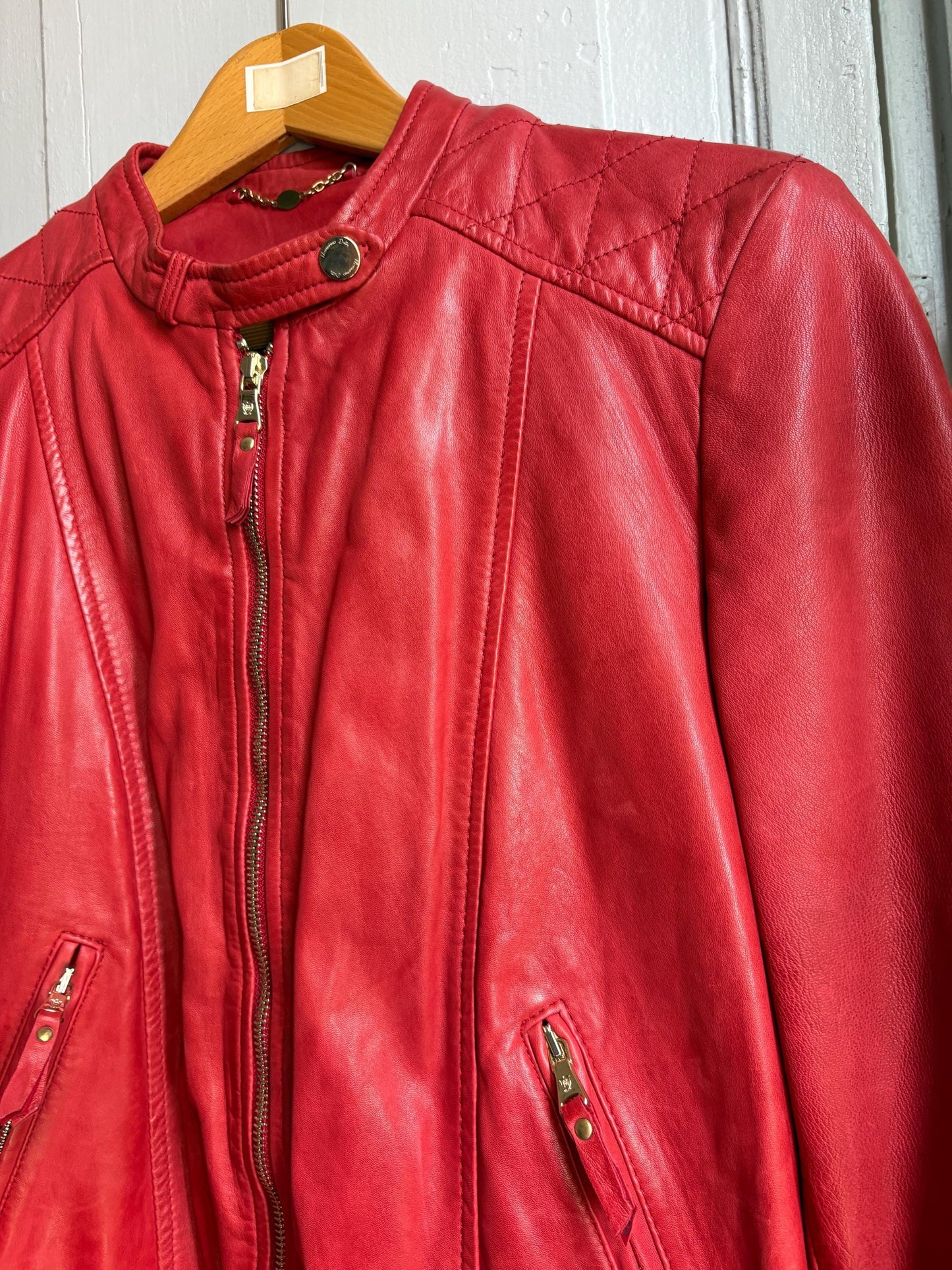 Red Lamb Leather Biker Jacket — additional view 7