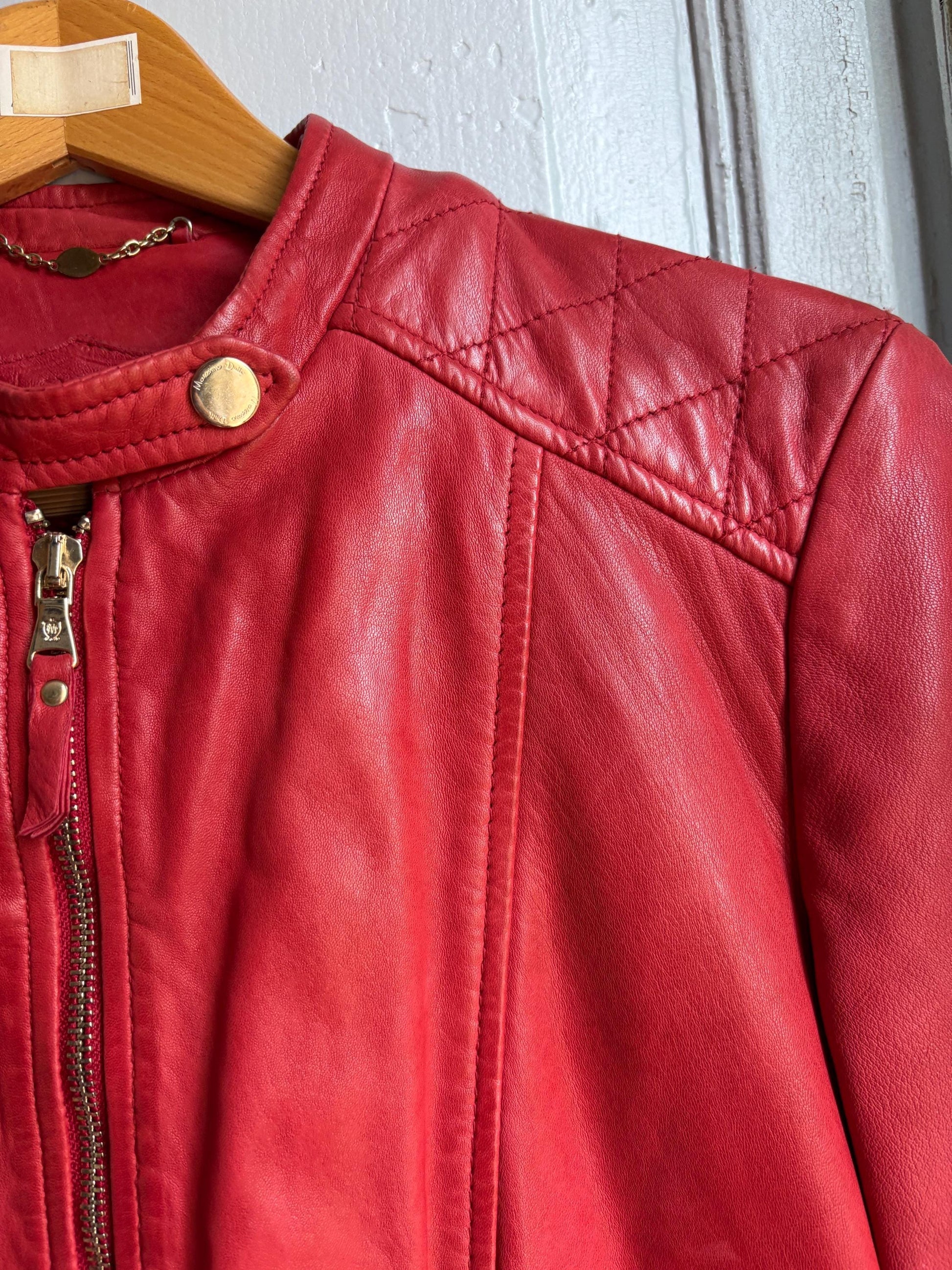 Red Lamb Leather Biker Jacket — additional view 6