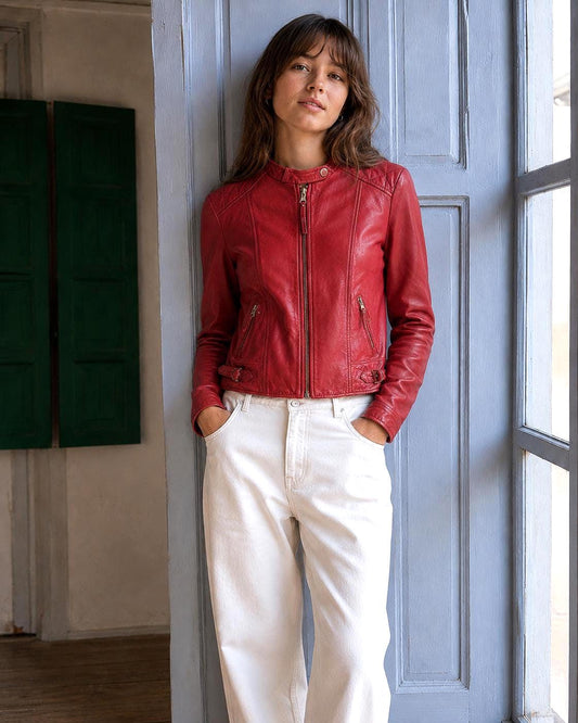 Red Lamb Leather Biker Jacket