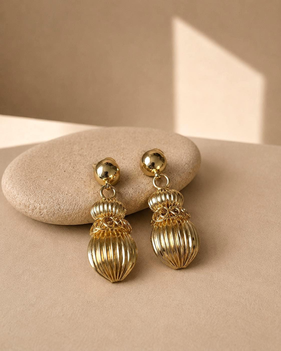 Vintage Gold Tone Statement Earrings, Large Dangle Clip On Earrings, Sculptural Retro Glam Party Wedding Jewellery Gift