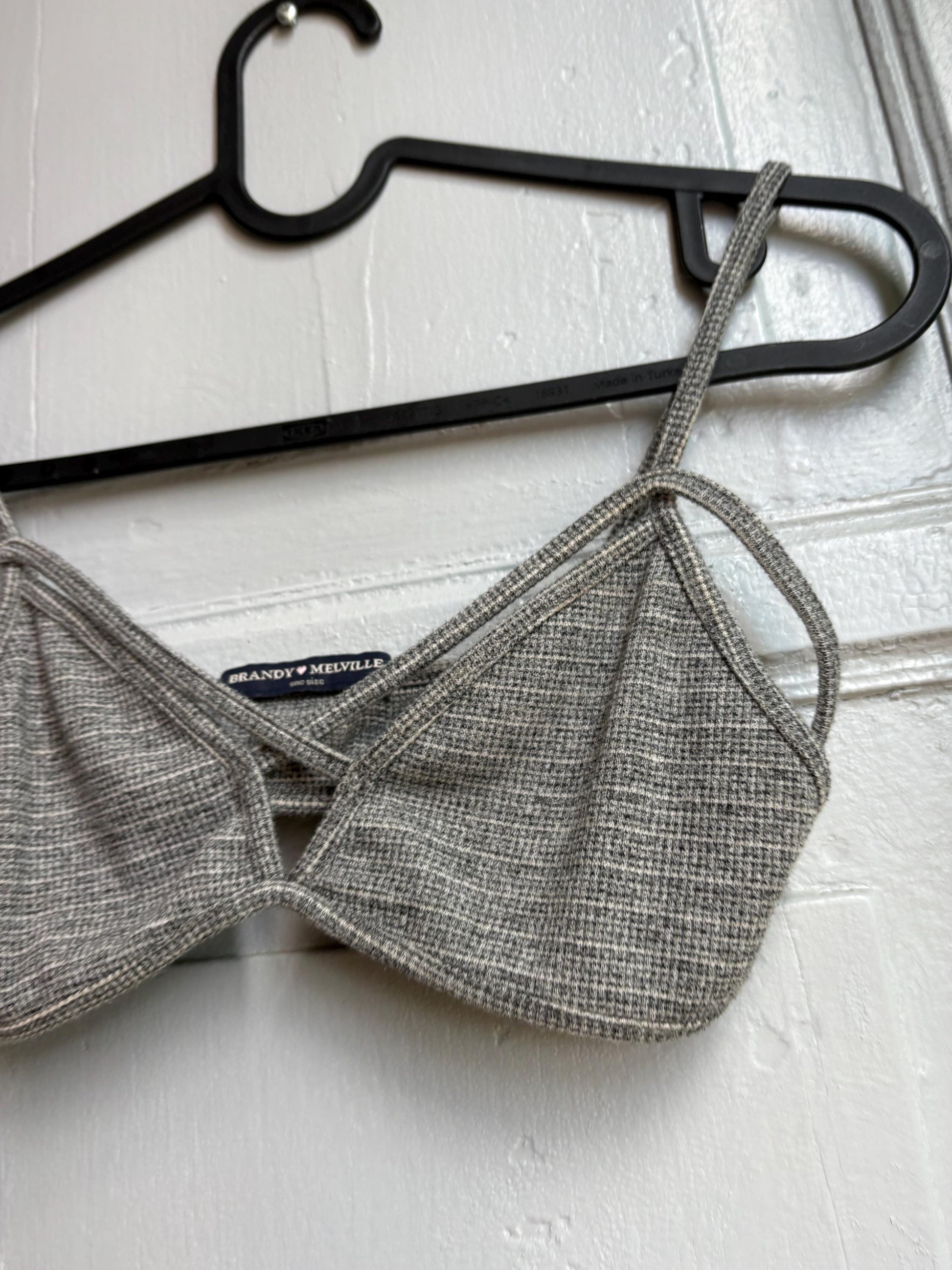 Grey Cotton Ribbed Bralette Crop Top — back view