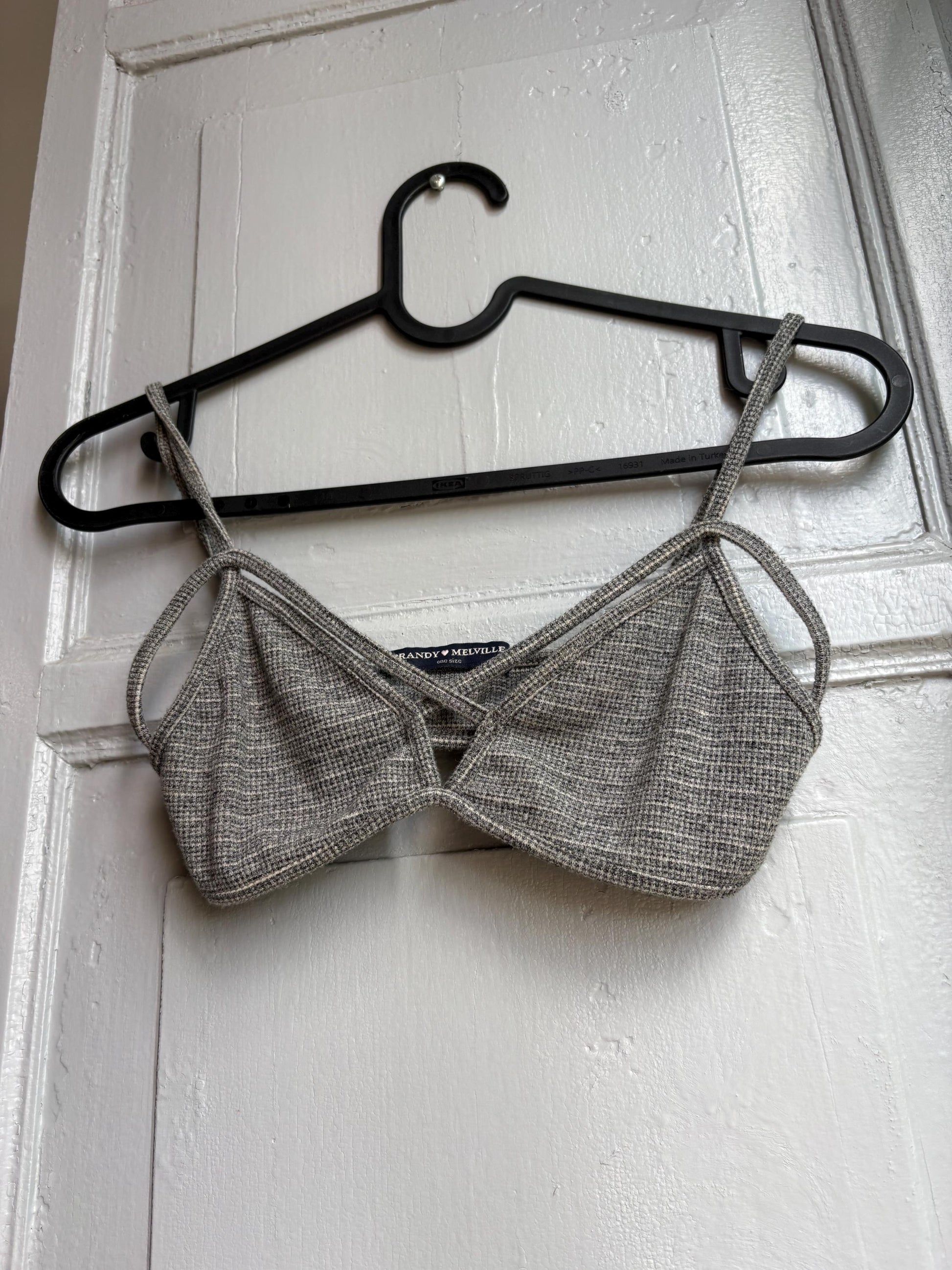 Grey Cotton Ribbed Bralette Crop Top — fabric close-up