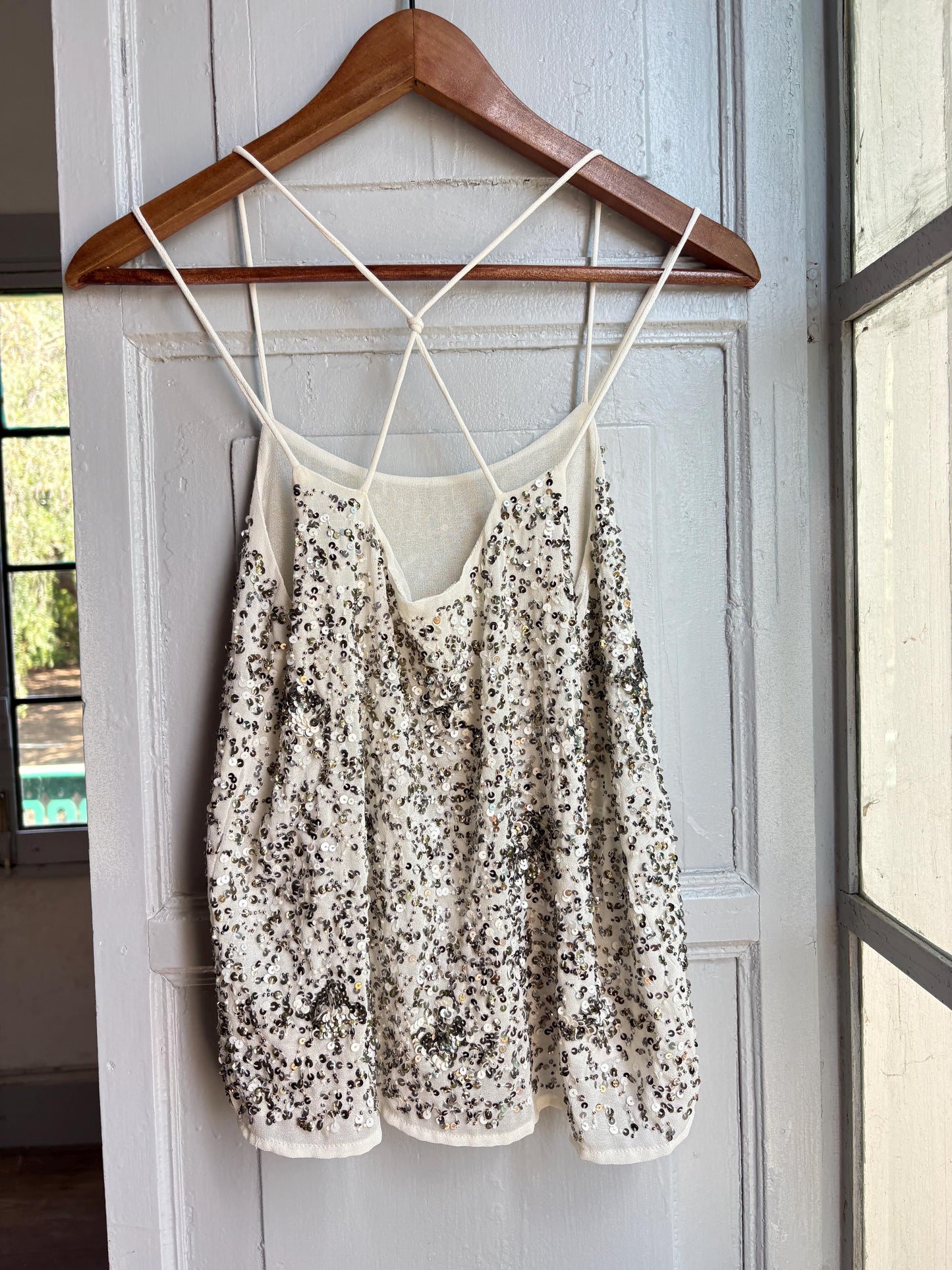Floral Beaded Sequin Camisole Top — back view