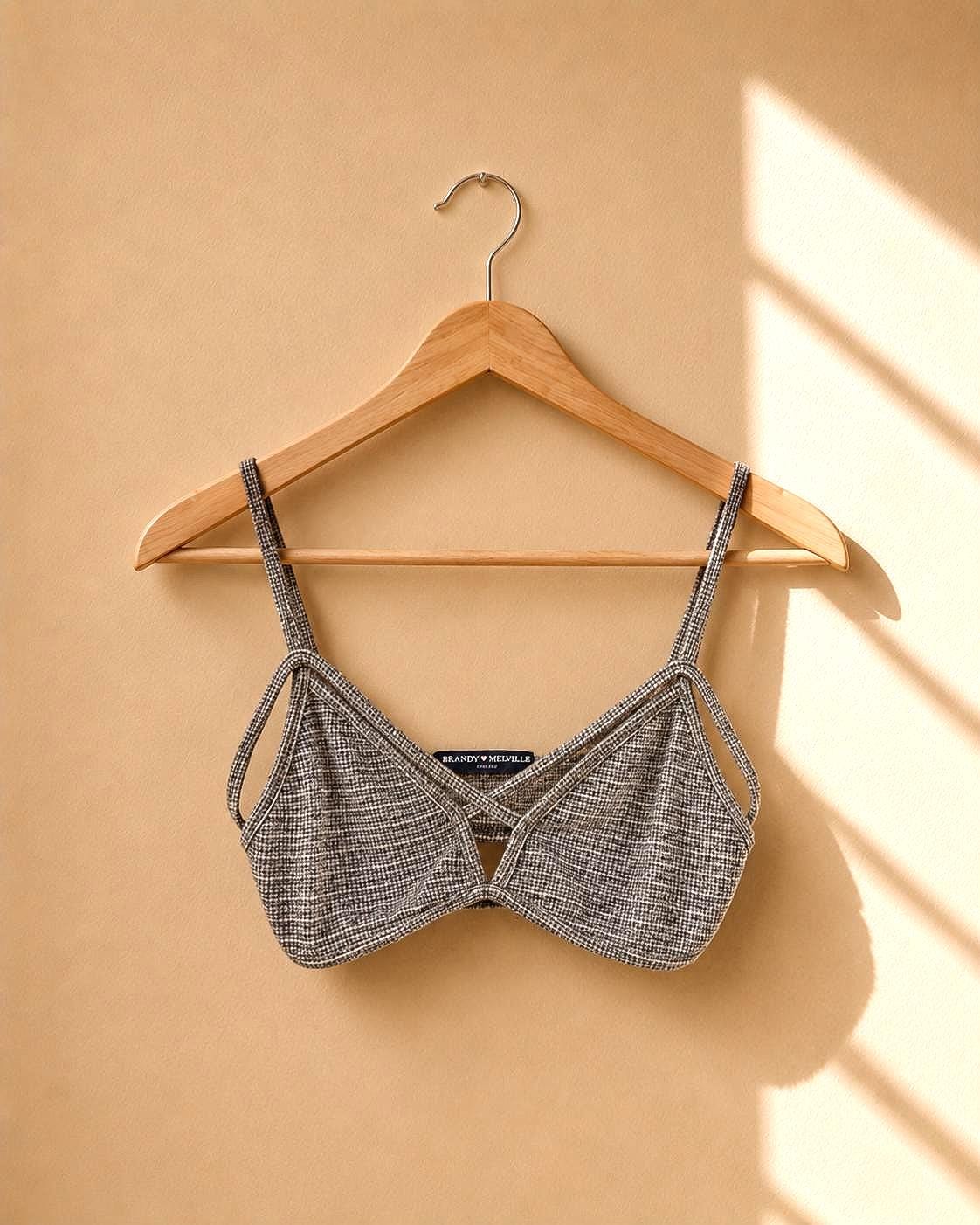 Grey Cotton Ribbed Bralette Crop Top