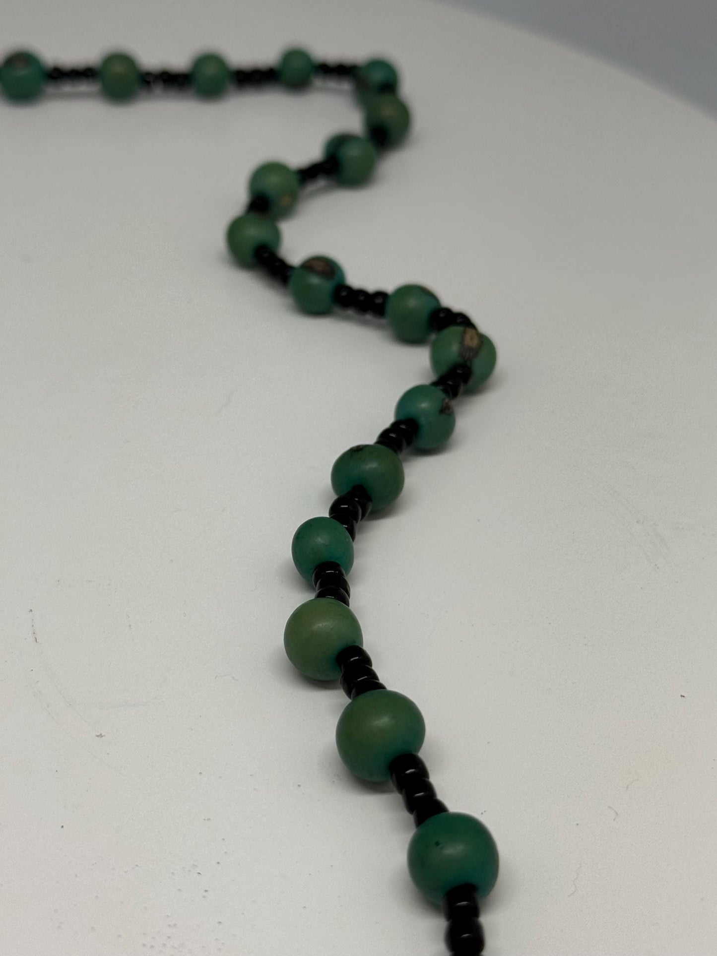 Vintage Green Beaded Seed Necklace — back view