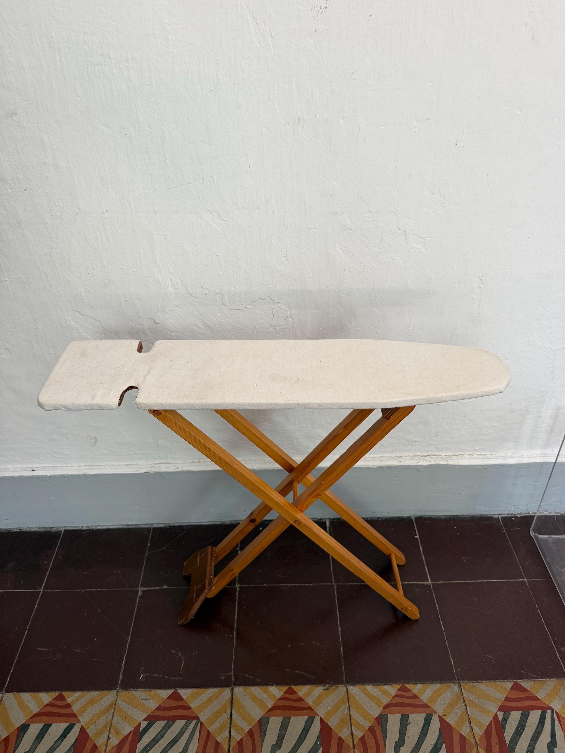 Vintage Wooden Ironing Board Play Set — fabric close-up