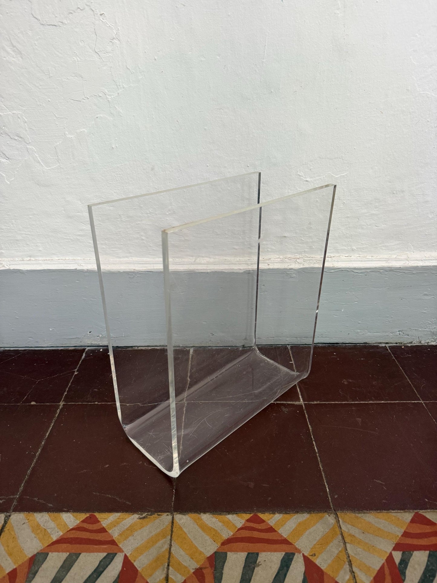 Clear Acrylic Magazine Holder — fabric close-up