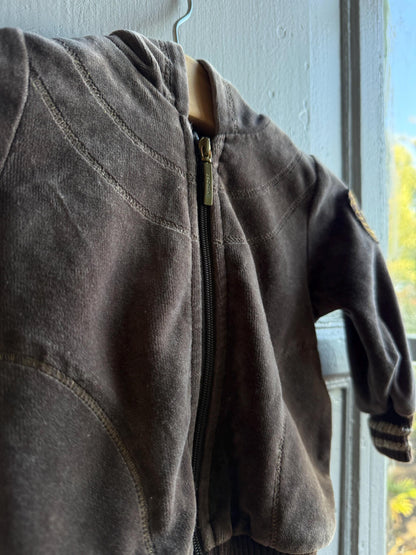 Escada Brown Velour Baby Hoodie — fabric close-up