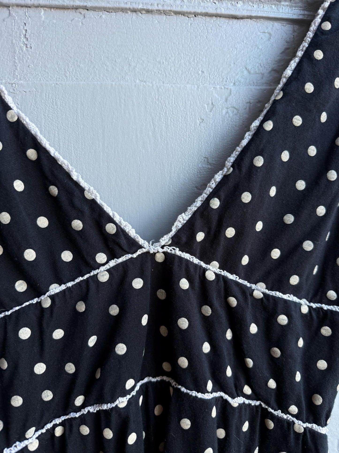 Polka Dot Deep V Tank Top — fabric close-up