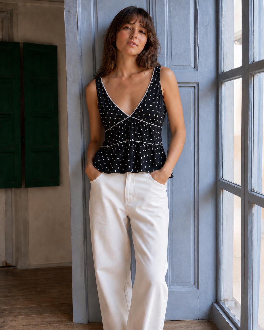 Polka Dot Deep V Tank Top — additional view 8