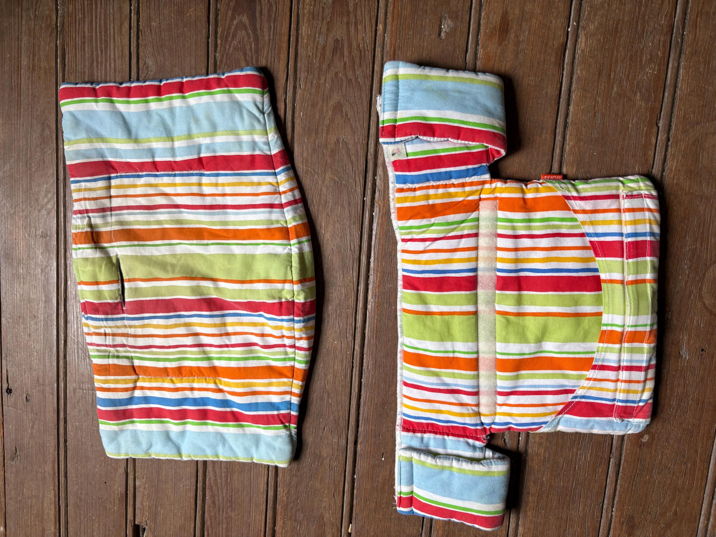 Stokke chair cushioning, striped, vibrant colors, baby carrier accessory