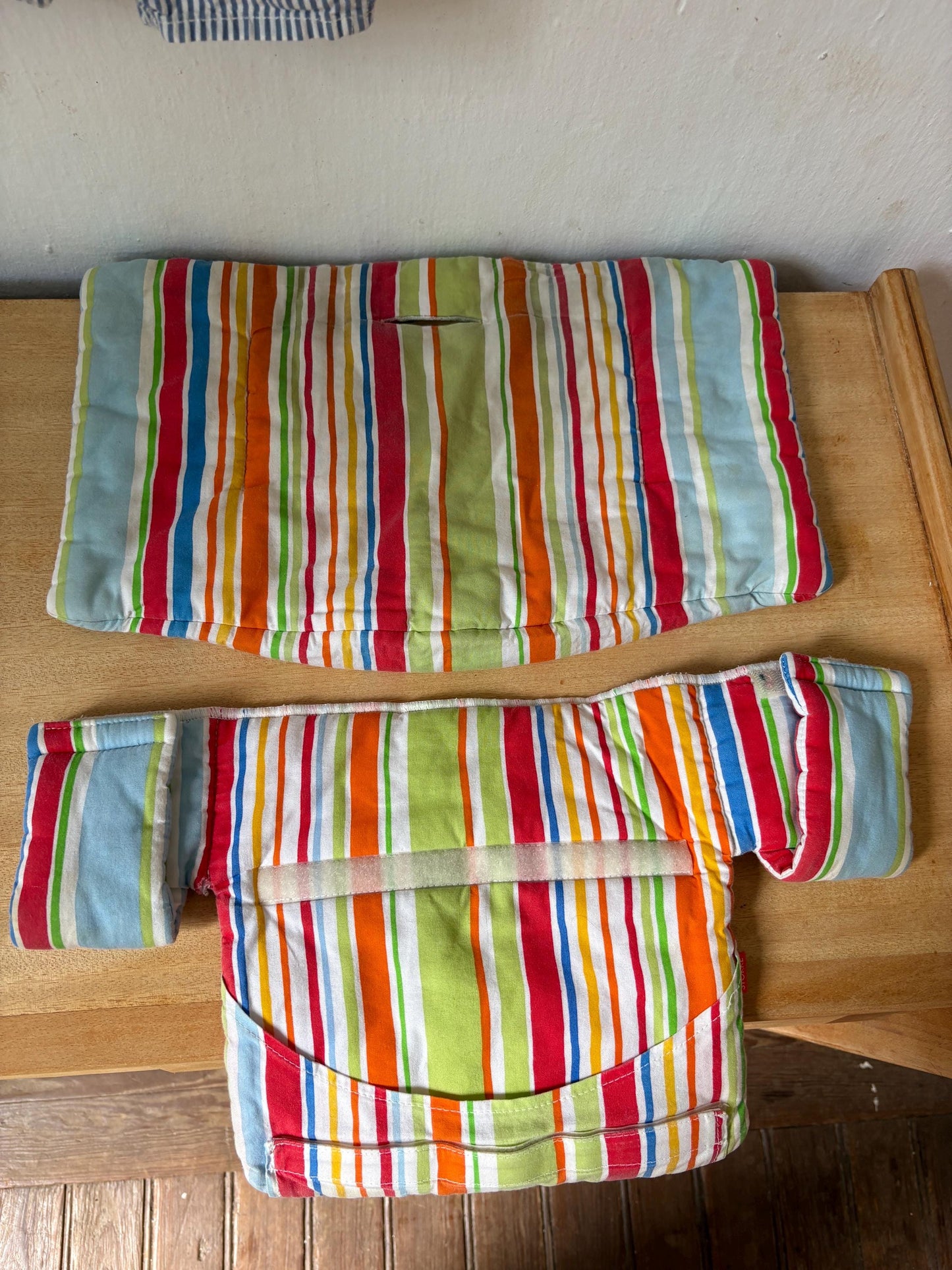 Stokke chair cushioning, striped, vibrant colors, baby carrier accessory