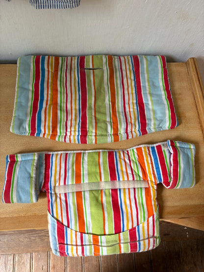 Stokke chair cushioning, striped, vibrant colors, baby carrier accessory