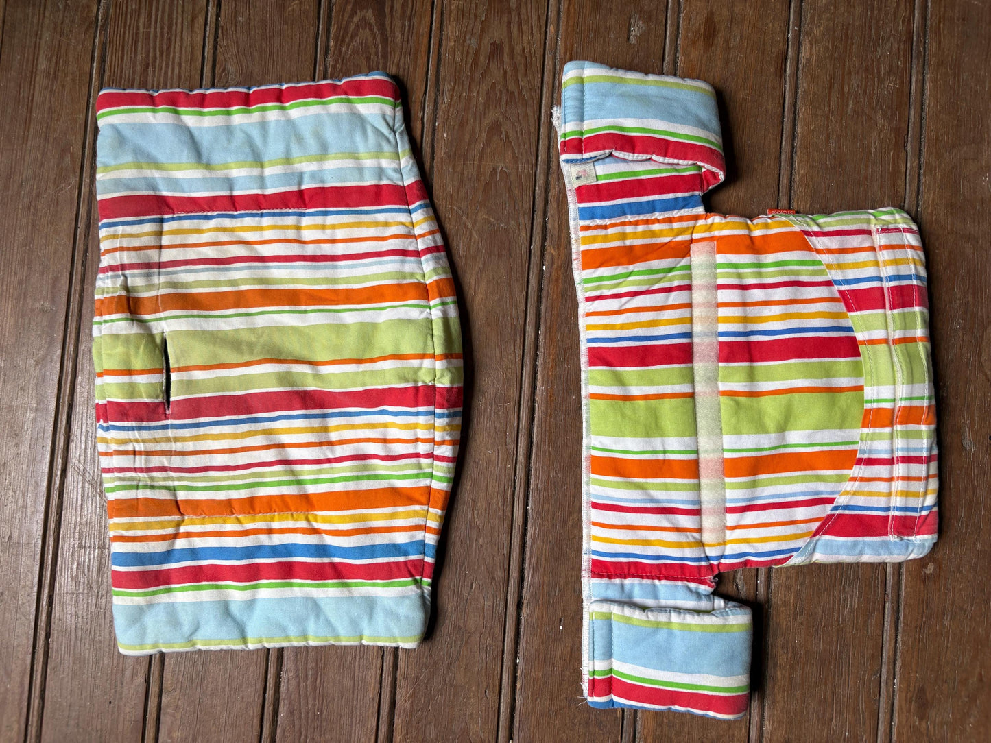 Stokke chair cushioning, striped, vibrant colors, baby carrier accessory