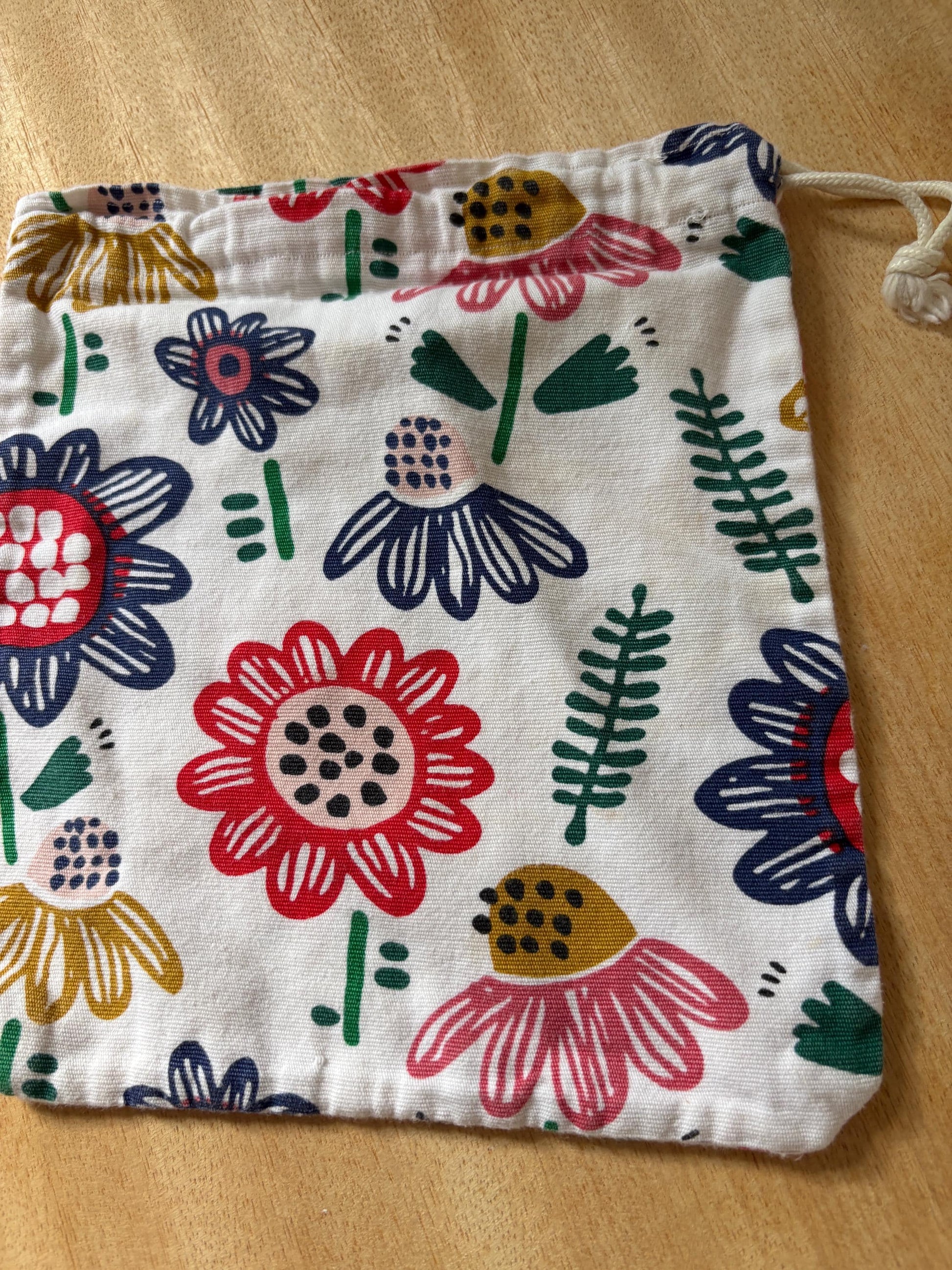 Floral Organic Cotton Drawstring Pouch — fabric close-up
