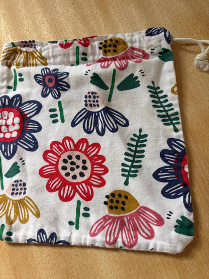 Floral Organic Cotton Drawstring Pouch — fabric close-up