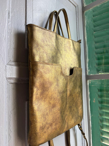 Gold Leather Metallic Convertible Backpack — additional view 6