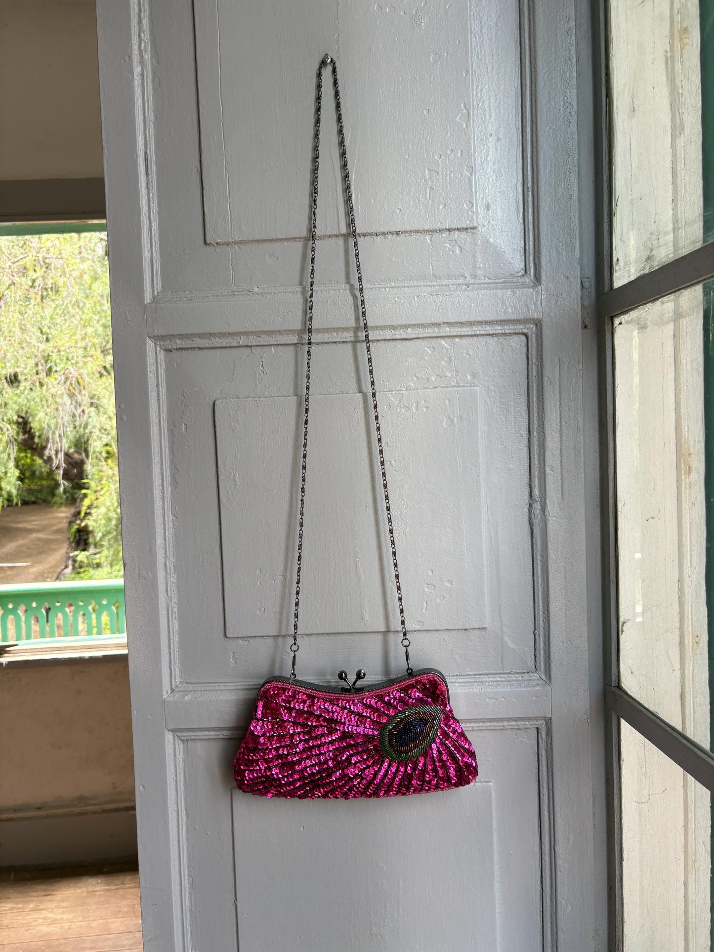Hot Pink Sequin Evening Bag — back view