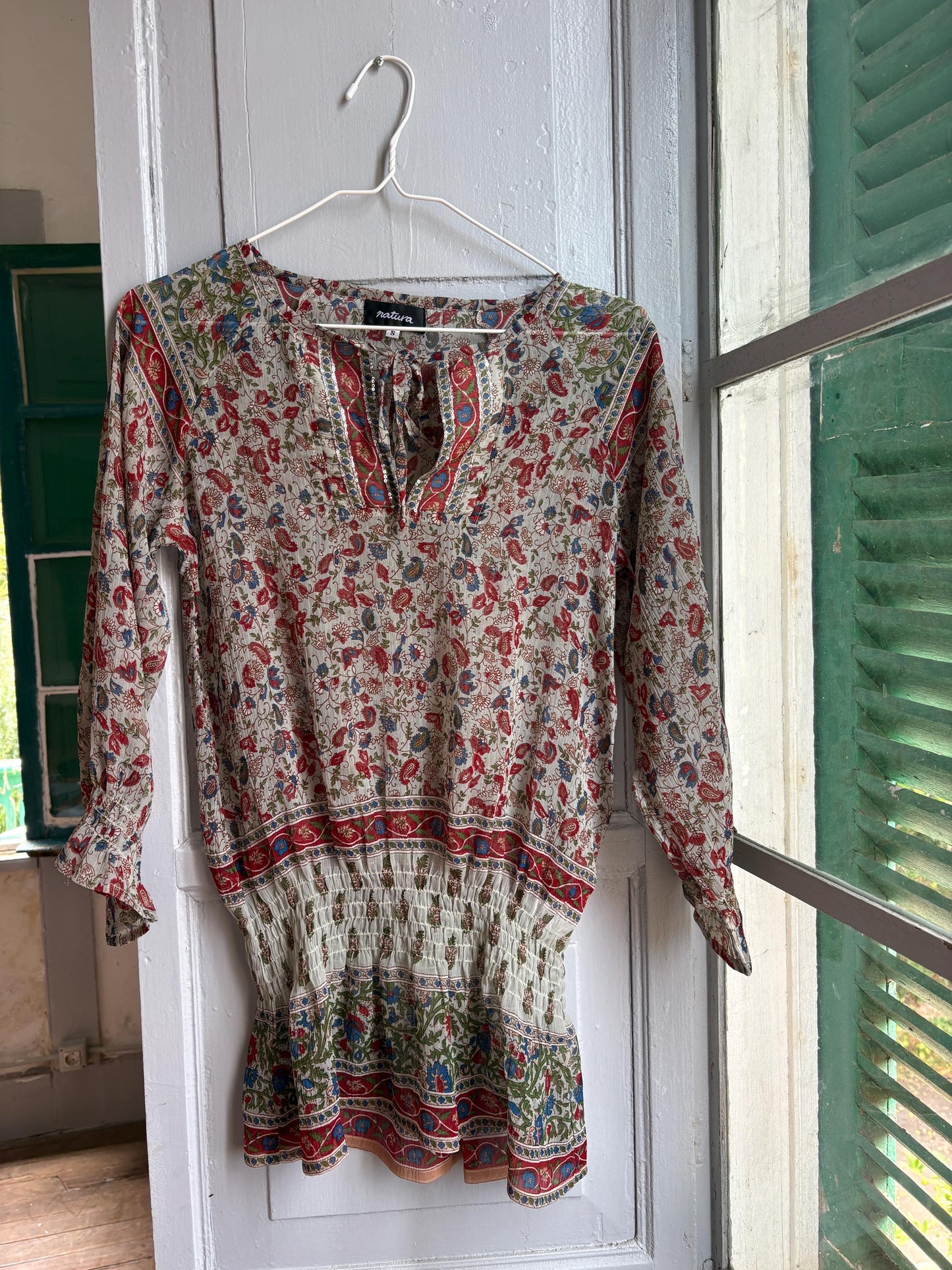 Boho Festival Tunic, Paisley Floral Beach Cover Up, Sheer Summer Blouse, Hippie Ibiza Top, Size S